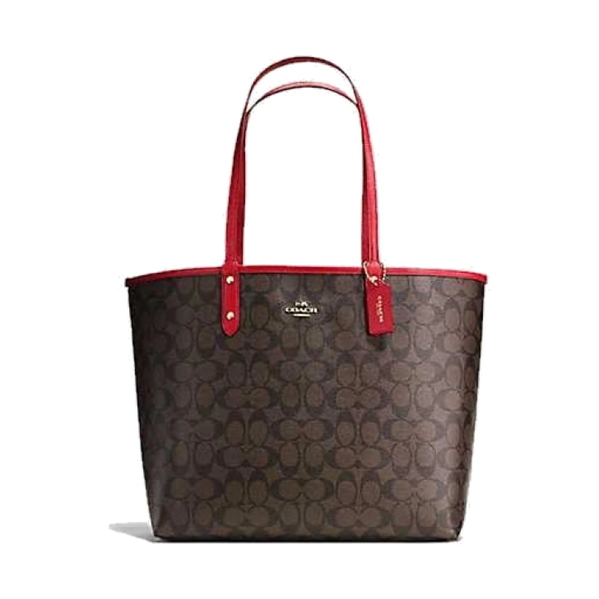 Reversible City Tote In Signature Canvas - Brown/Watermelon