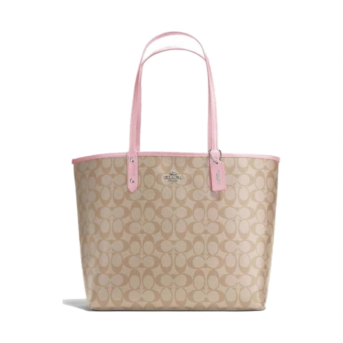 Reversible City Tote In Signature Canvas - Khaki/Peony Light