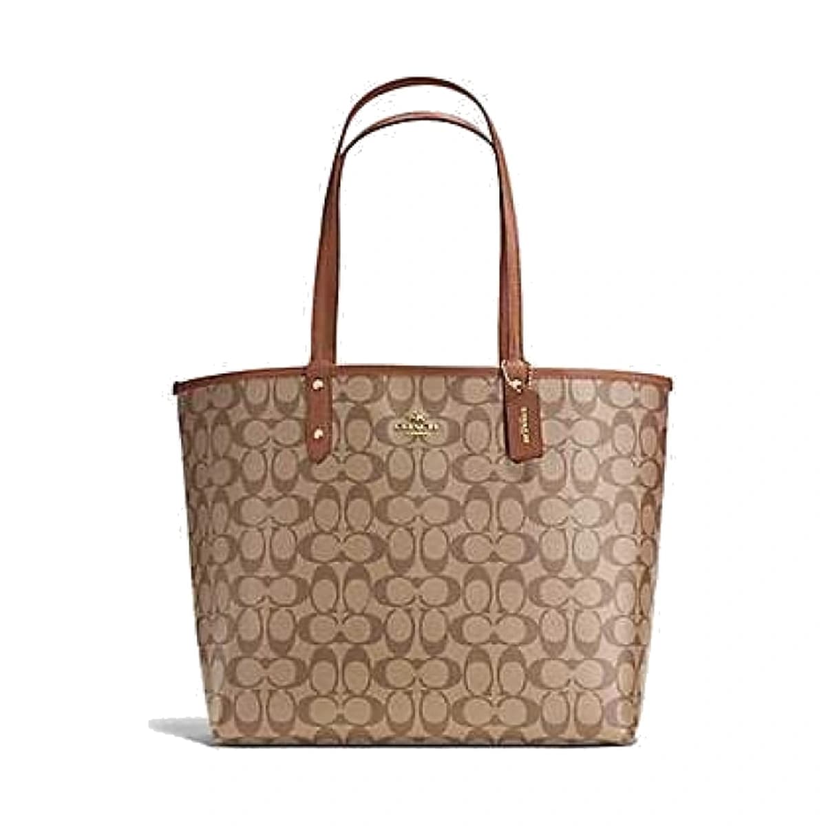 Reversible City Tote In Signature Canvas - Khaki/Saddle