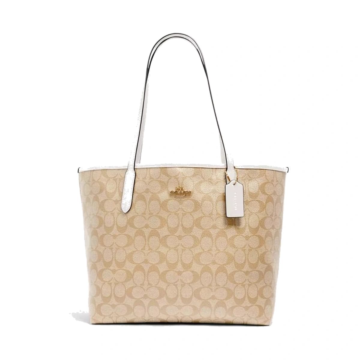 Reversible City Tote In Signature Canvas - Khaki/White