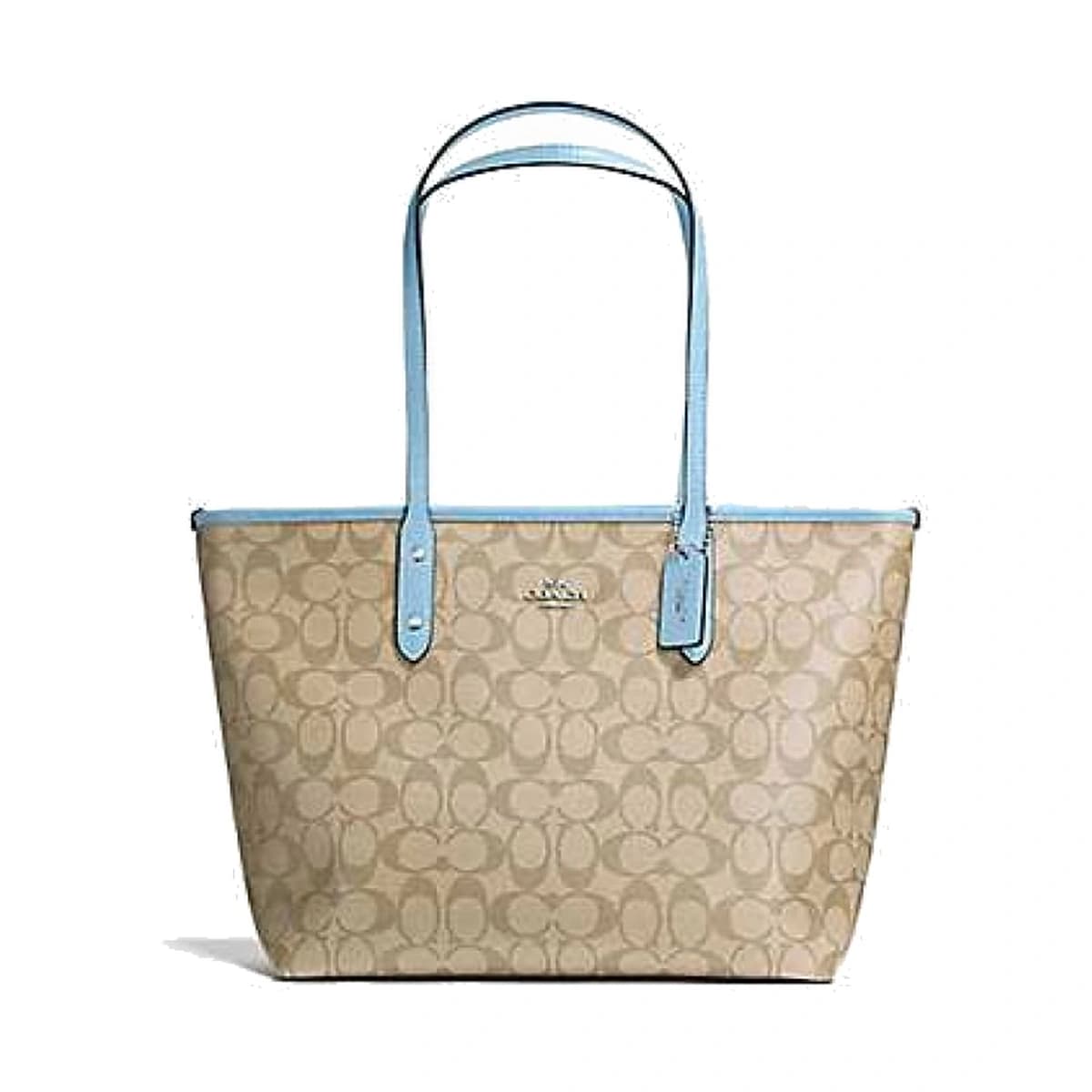 Reversible City Tote In Signature Canvas - Khaki/Cornflower