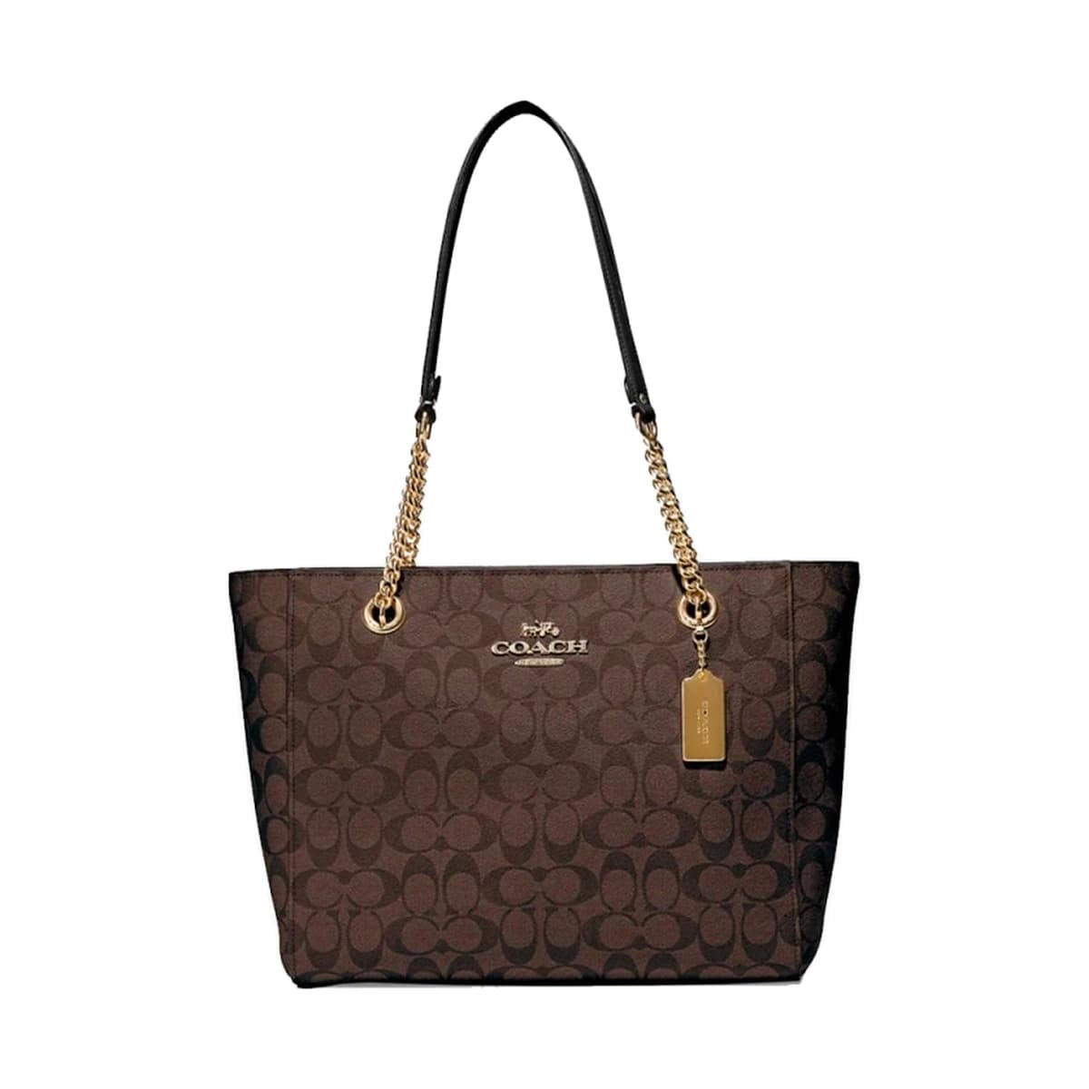 Ava Chain Tote Signature Brown Black - Averand - Gold/Brown Black