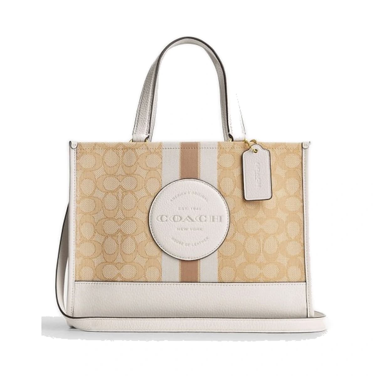 Dempsey Carryall Bag In Signature Jacquard With Stripe And Coach Patch - Gold/Light Khaki Chalk