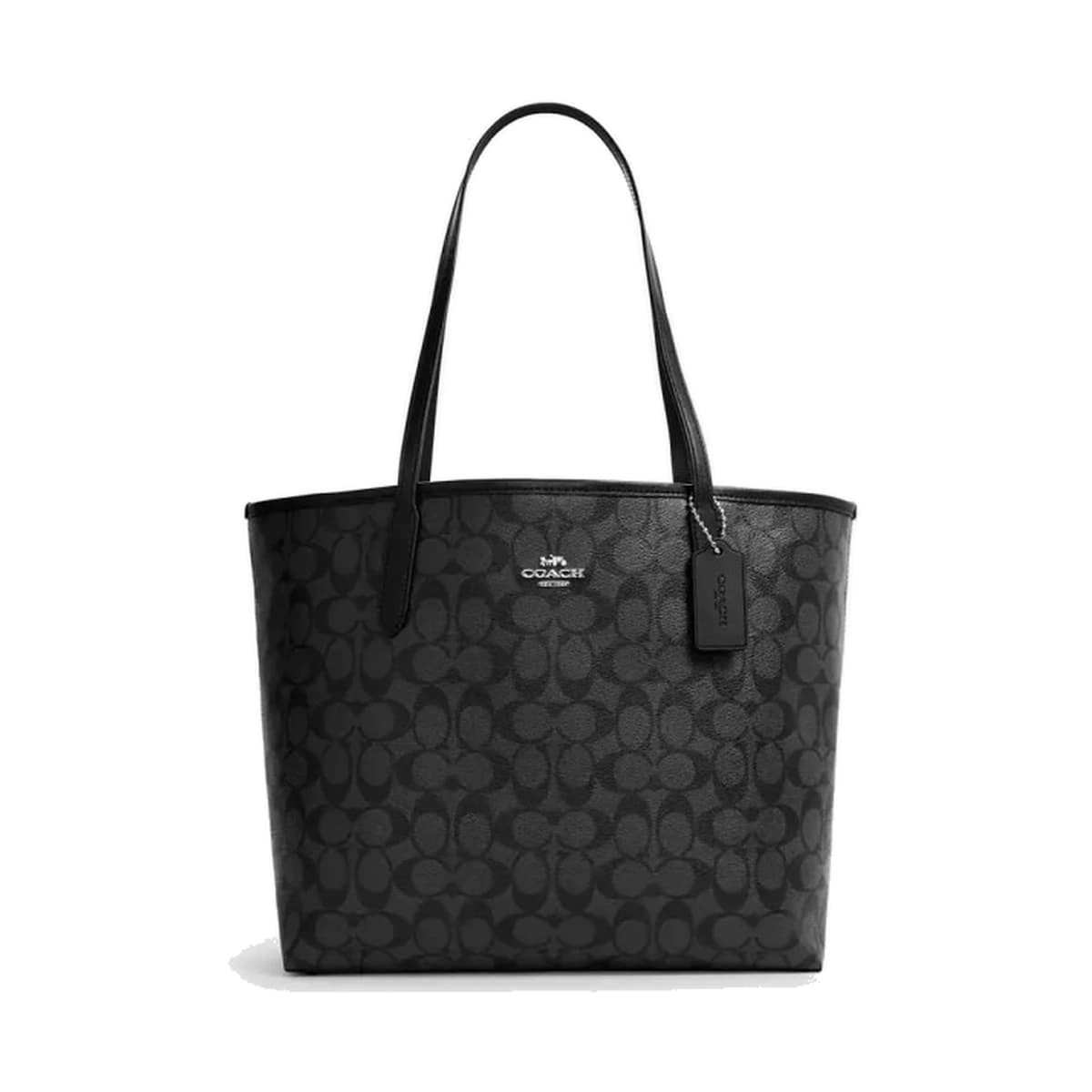 City Tote In Signature Canvas - Sv/Graphite Black