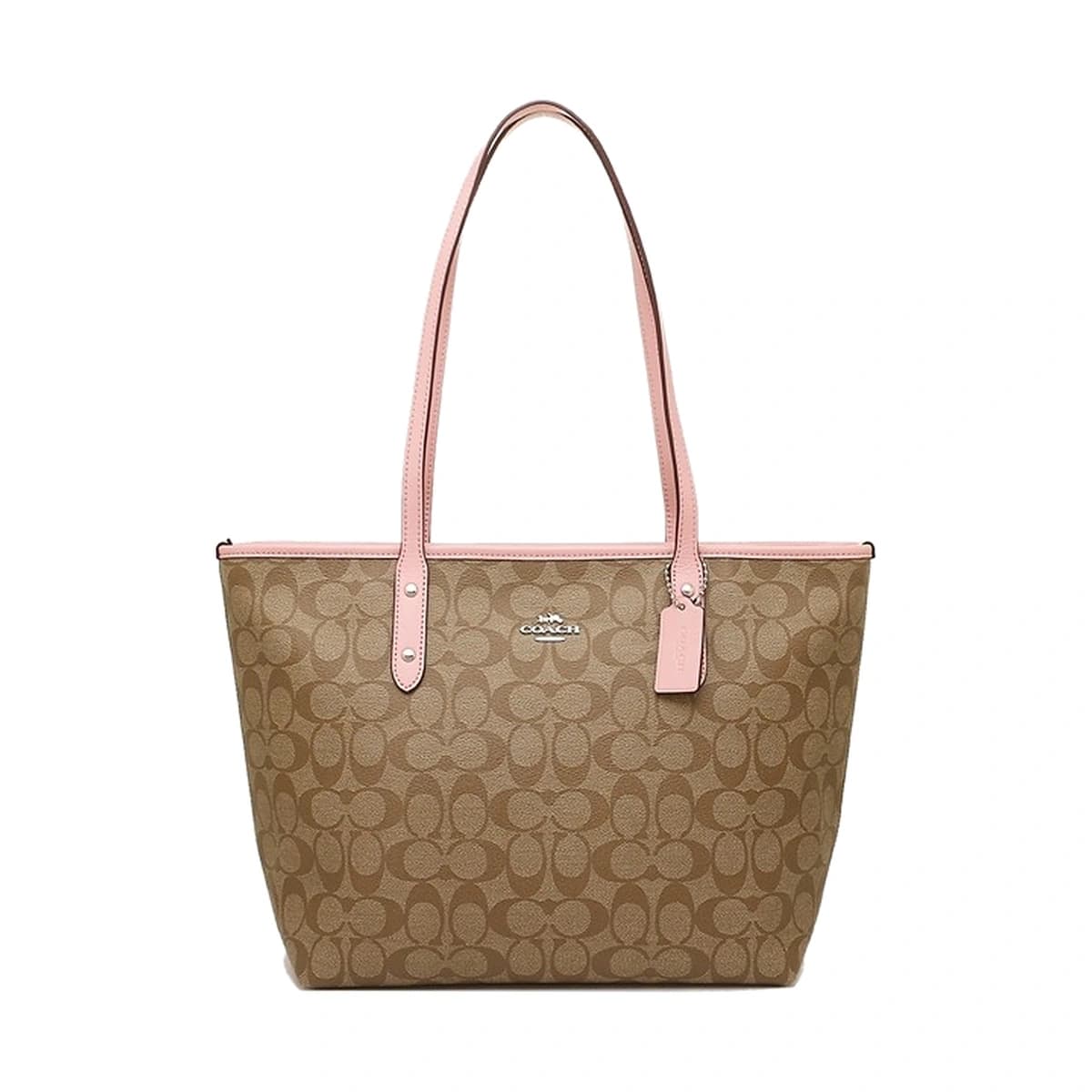 Coach City Zip Tote Signature — Khaki/Blush