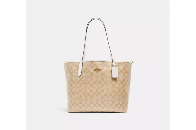 Reversible City Tote In Signature Canvas - Khaki/White
