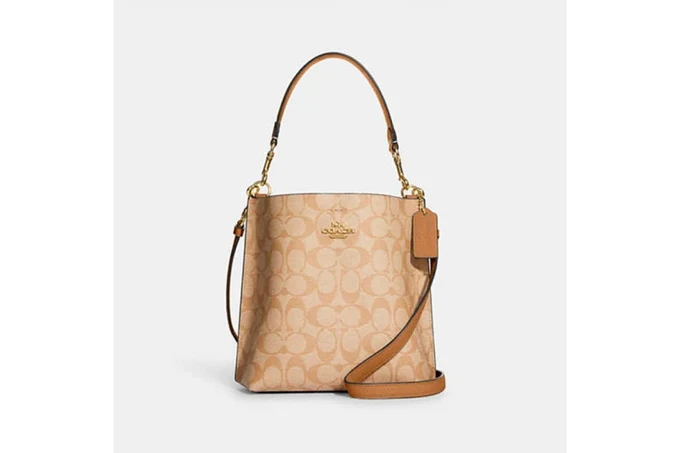 Mollie Bucket Bag 22 In Signature Canvas - Gold/Lt Khaki/Lt Saddle