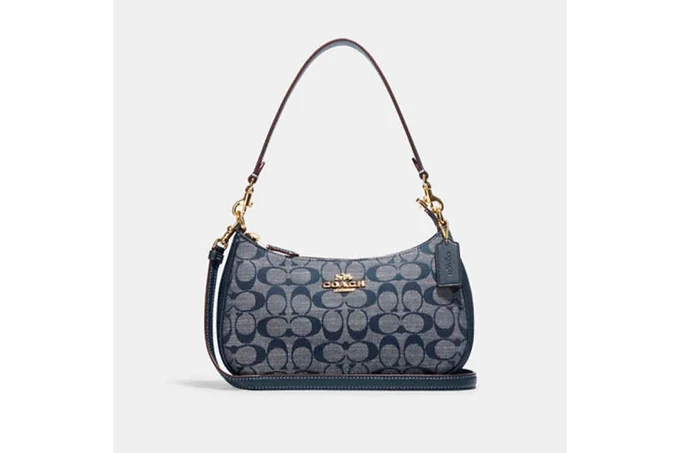 Teri Shoulder Bag In Signature Chambray - Gold/Denim Multi
