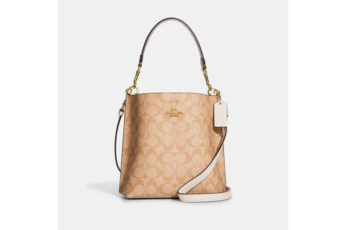 Mollie Bucket Bag 22 In Signature Canvas - Gold/Light Khaki Chalk