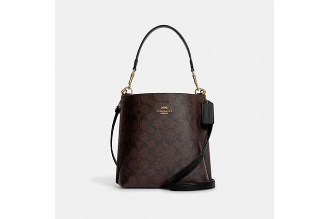 Mollie Bucket Bag 22 In Signature Canvas - Gold/Brown Black