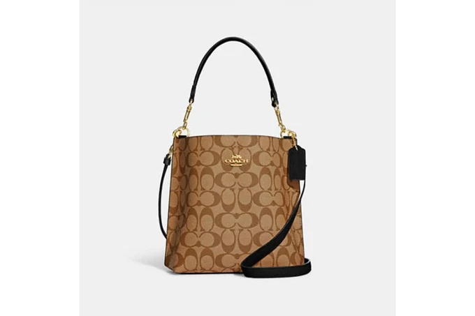 Mollie Bucket Bag 22 In Signature Canvas - Gold/Khaki/Black