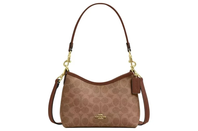 Laurel Small Shoulder Bag In Signature Canvas Dark Beige