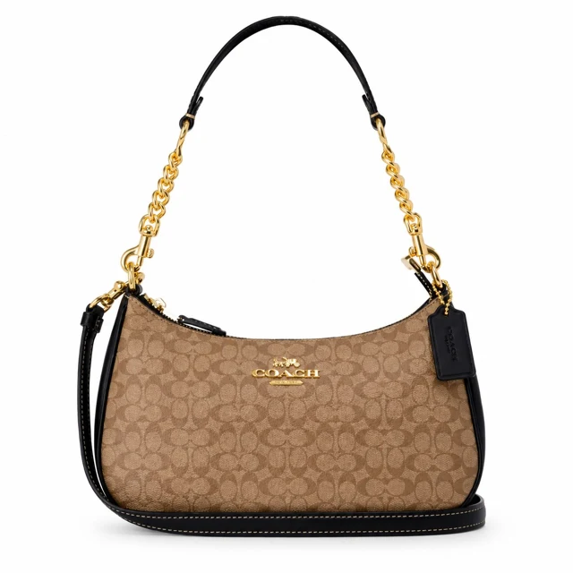Coach Teri Shoulder Bag Signature — Khaki/Black