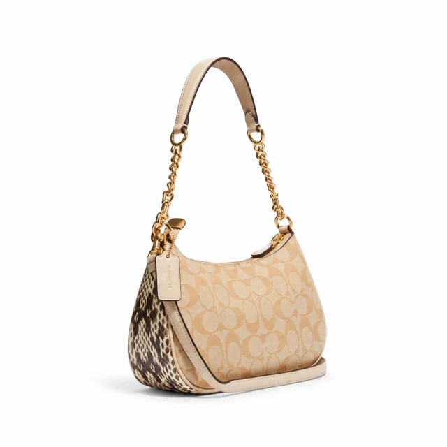 Coach Teri Shoulder Bag Signature — Light Khaki Multi