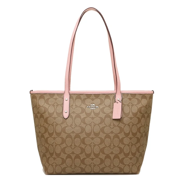 Coach City Zip Tote Signature — Khaki/Blush