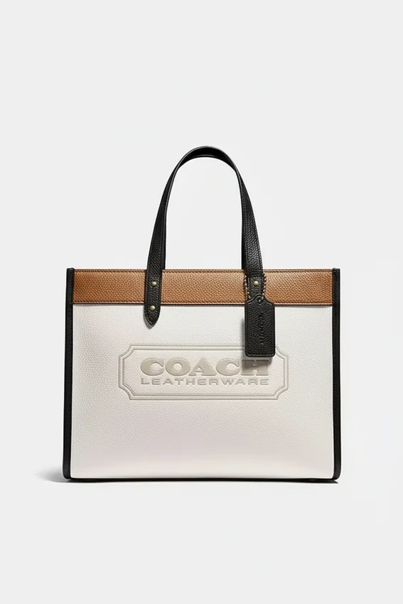 Сумка Coach Field Tote 30 In Colorblock With Coach Badge - Brass/Chalk Multi