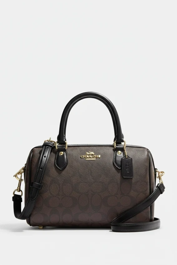 Сумка Coach Rowan Satchel Bag In Signature Canvas Gold/Brown Black