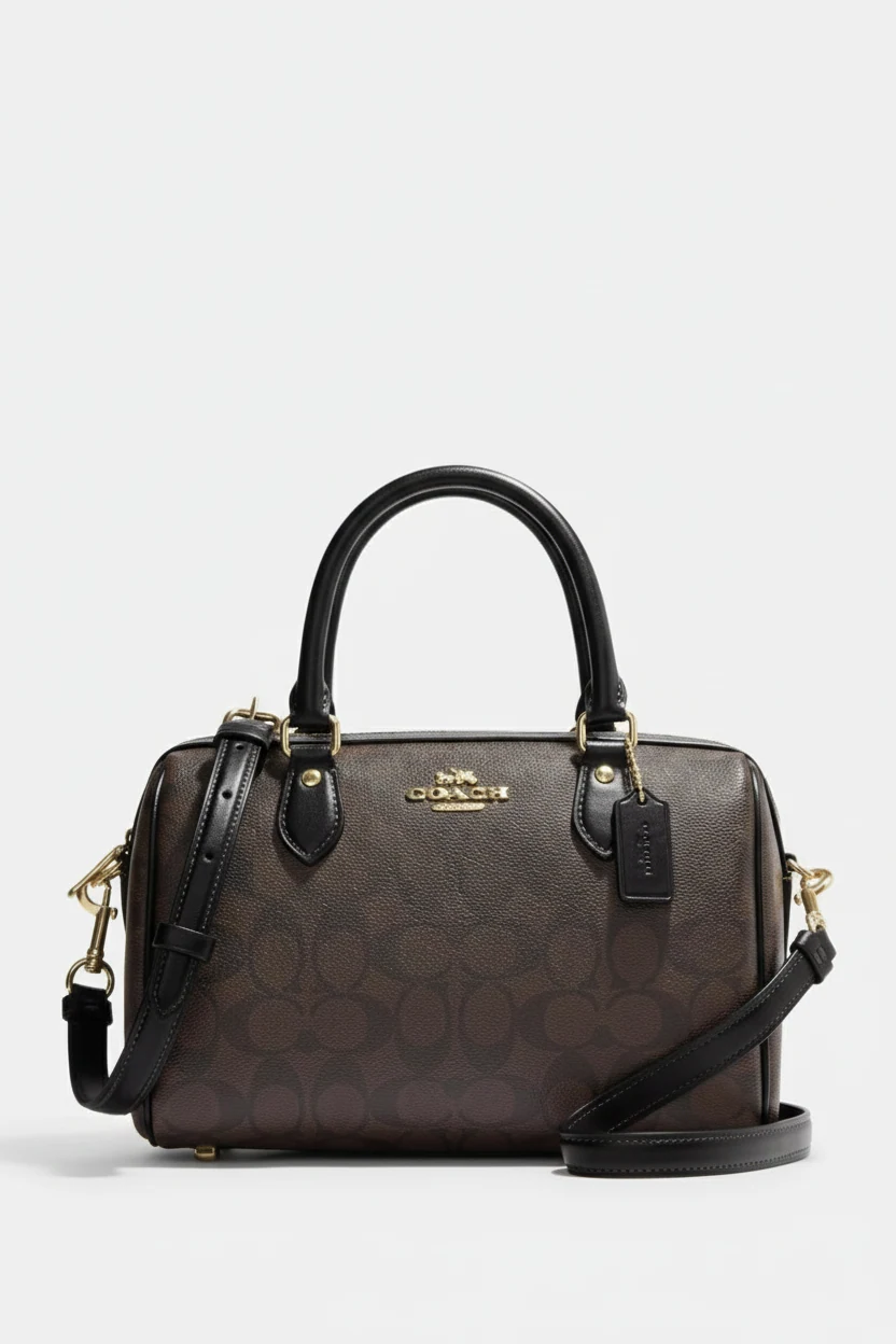 Сумка Coach Rowan Satchel Bag In Signature Canvas Gold/Brown Black — фото 1