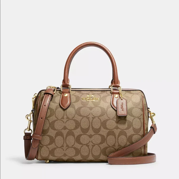 Сумка Coach Rowan Satchel Bag In Signature Canvas Khaki Saddle