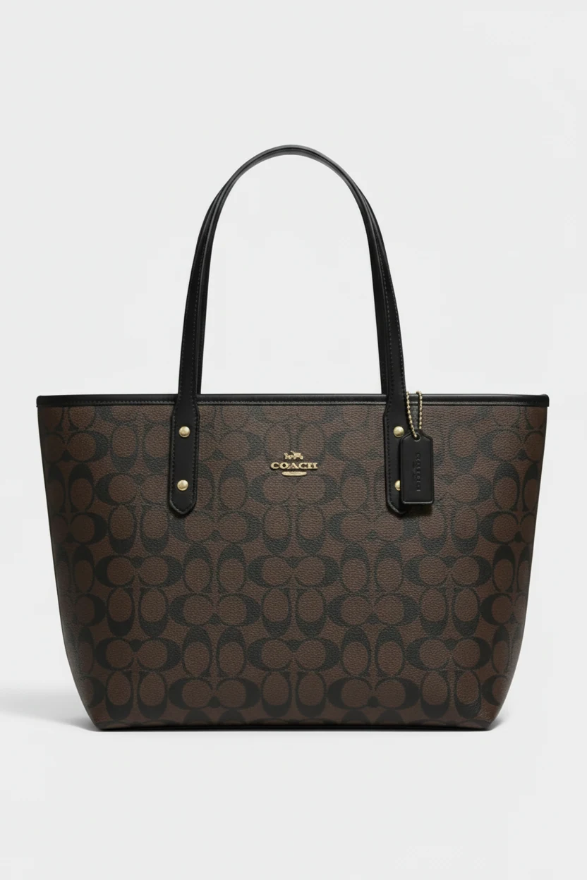 Сумка Coach City Zip Tote In Signature Canvas Black Brown — фото 1