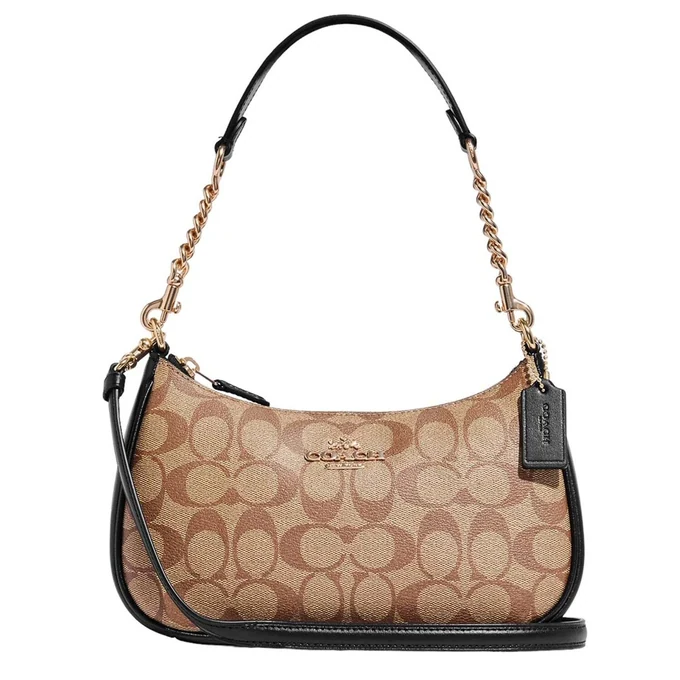 Сумка COACH Teri Shoulder Bag In Signature Canvas Khaki Black