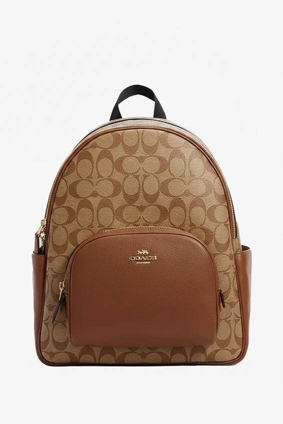Рюкзак COACH Court Backpack In Signature Canvas Gold/Khaki Saddle 2
