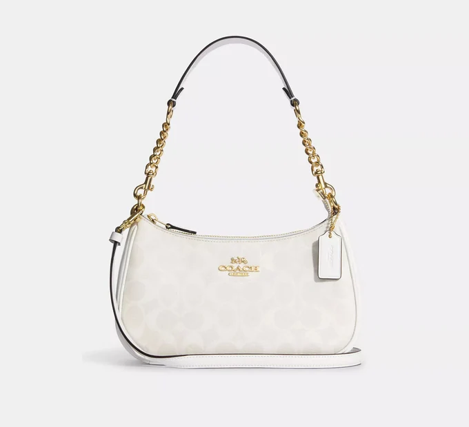 Сумка COACH Teri Shoulder Bag In Signature Canvas Gold/Chalk/Glacier White