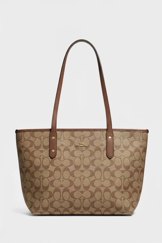 Сумка Coach City Zip Tote In Signature Canvas Khaki Saddle